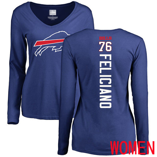 NFL Women Buffalo Bills #76 Jon Feliciano Royal Blue Backer Long Sleeve T Shirt->women nfl jersey->Women Jersey